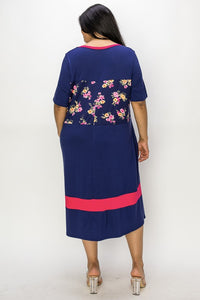 PSFU Blue Pink Floral Trim Dress