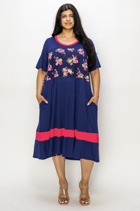 PSFU Blue Pink Floral Trim Dress
