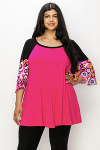 PSFU Pink Black Floral Sleeves Shirt Top
