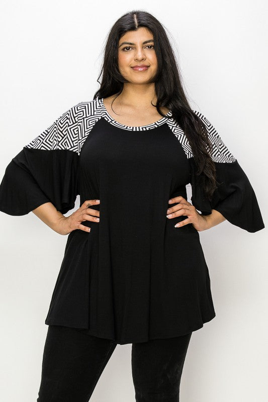 PSFU Black & White Geo Sleeve Shirt Top