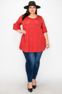 Orangey Rust V Neck Shirt Top w Ruffle Sleeve