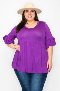 Purple V Neck Shirt Top w Ruffle Sleeves