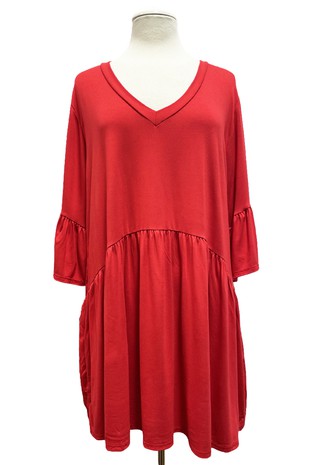 Tomato Red V Neck Shirt Top w Ruffle Sleeves