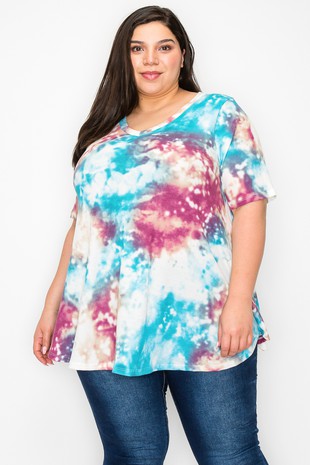 Blue Purple Tie Dye Waffle Fabric Shirt Top