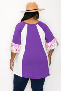 PSFU Slimming Purple & White Shirt Top w Floral Sleeves