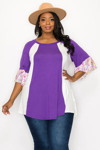 PSFU Slimming Purple & White Shirt Top w Floral Sleeves