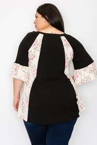 PSFU Slimming Black Floral Sides & Sleeves Shirt Top