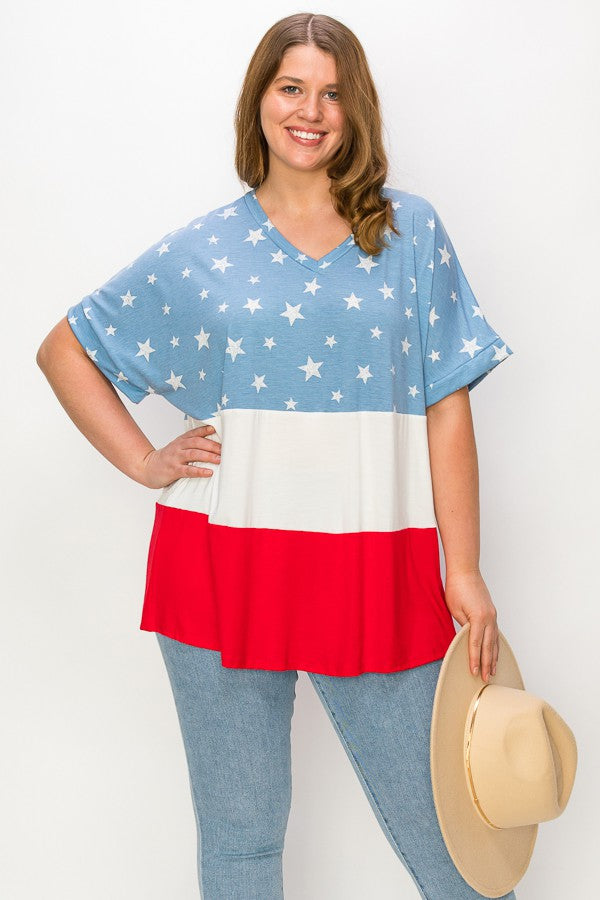 PSFU Red White Blue USA Star Shirt Top