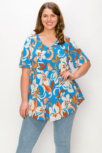 PSFU Blue Orange Floral Shirt Top
