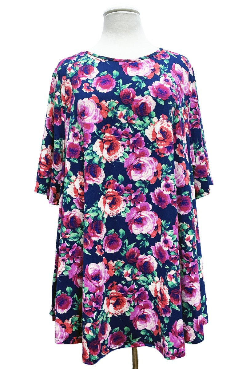 Blue Purple Pink Floral Shirt Top