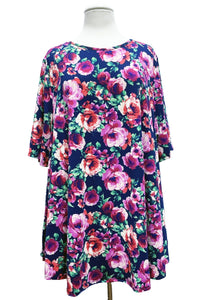 Blue Purple Pink Floral Shirt Top