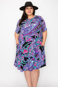 Black Purple Paisley Dress w Pockets