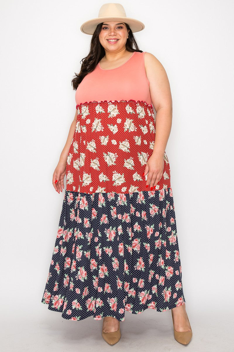 Tank Floral Print  Maxi Dress w Pockets