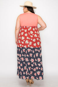 Tank Floral Print  Maxi Dress w Pockets