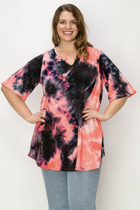 PSFU Pink & Black Tie Dye Shirt Top