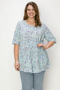 PSFU Blue Floral Babydoll Shirt Top Tunic