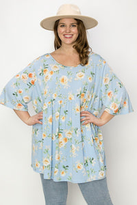 PSFU Blue Floral Babydoll Shirt Top