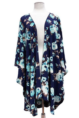 Navy Blue Floral Layering Piece Kimono OSFM