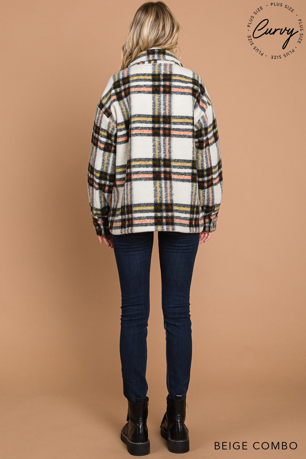 Beige Combo Plaid Heavy Shacket