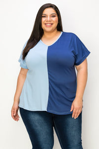 2 Tone Blue Shirt Top