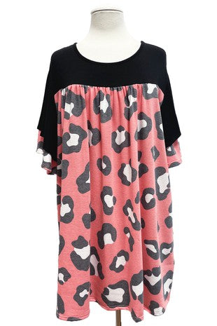 Black Leopard Ruffle Sleeves Shirt Top