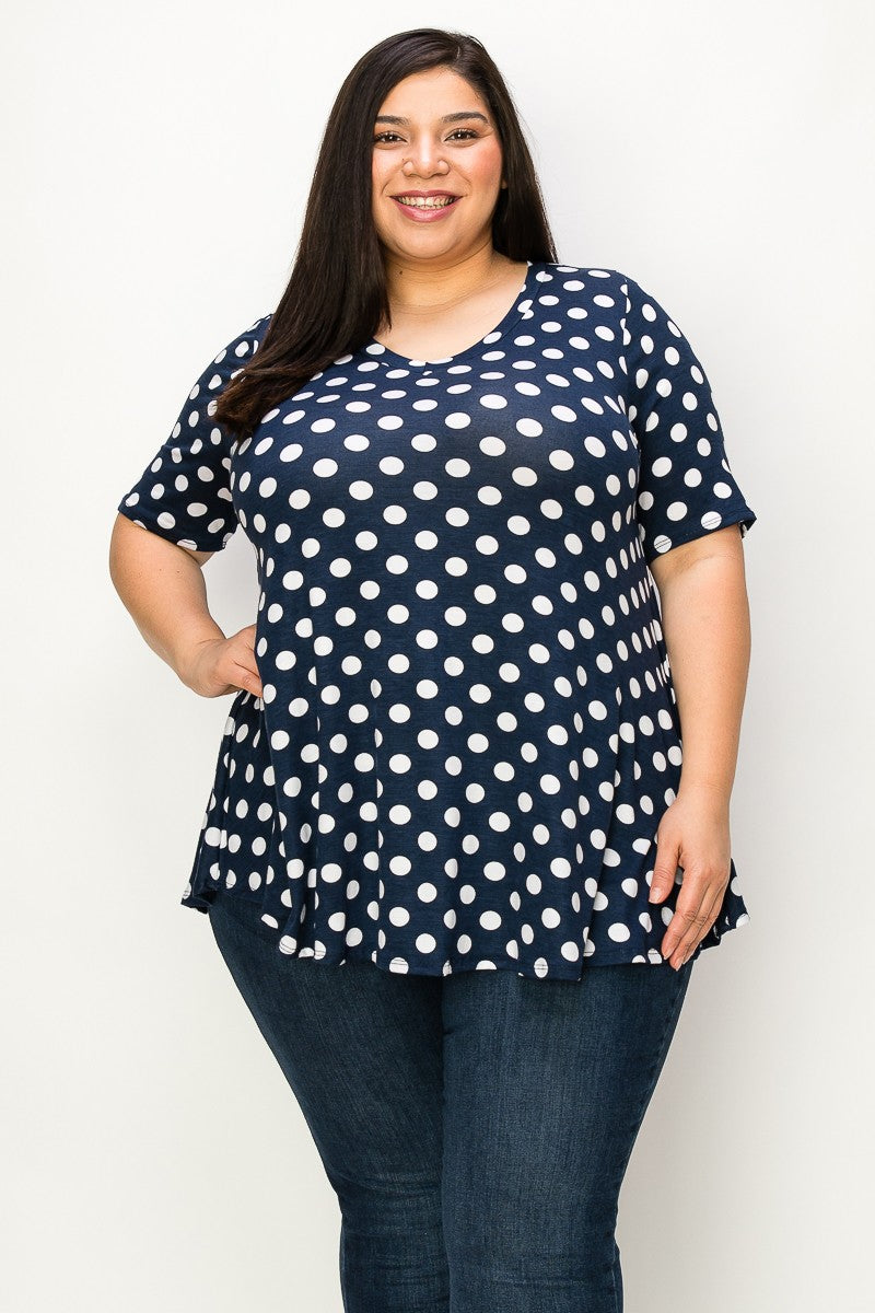 Navy V Neck Polka Dot Shirt Top