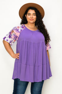 PSFU Tiered Purple Floral Shirt Top