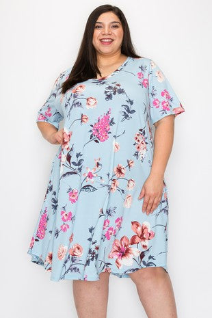 Blue Floral Dress w Pockets