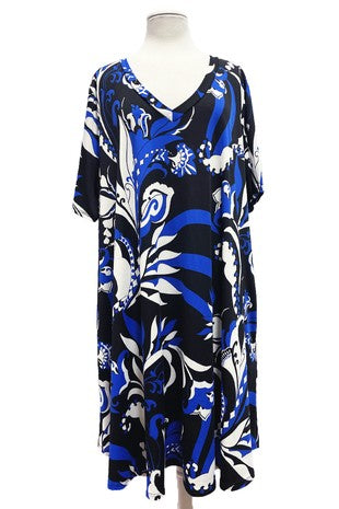 Black Blue White Dress w Pockets