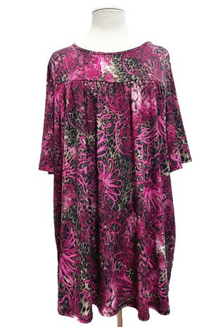 Leopard Pink Shirred Shirt Top