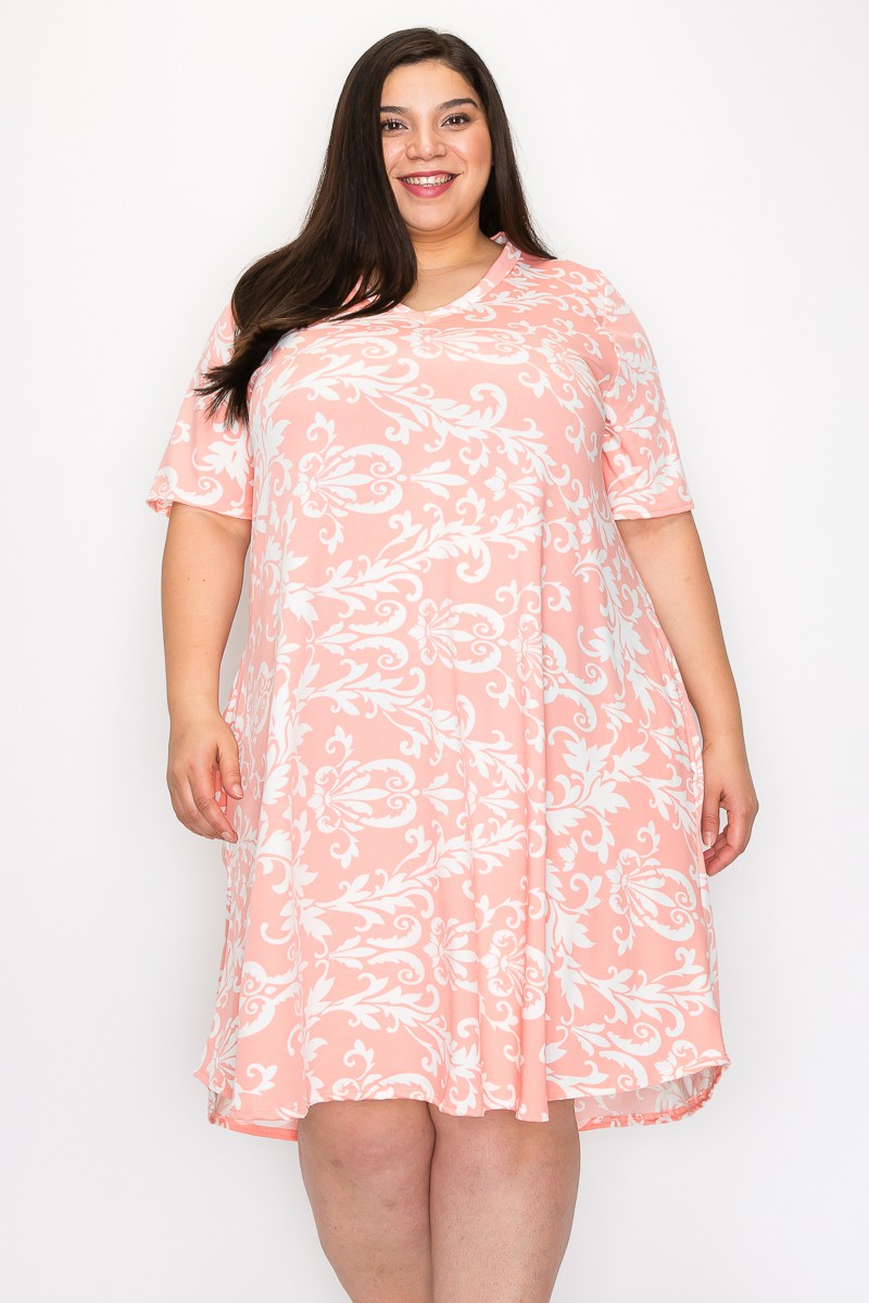 Peach Design Dress w Pockets