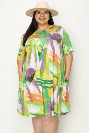 Green Purple Orange Dress w Pockets