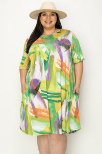 Green Purple Orange Dress w Pockets