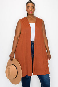PSFU Brown Sleeveless Vest Cardigan Layering Piece w Pockets