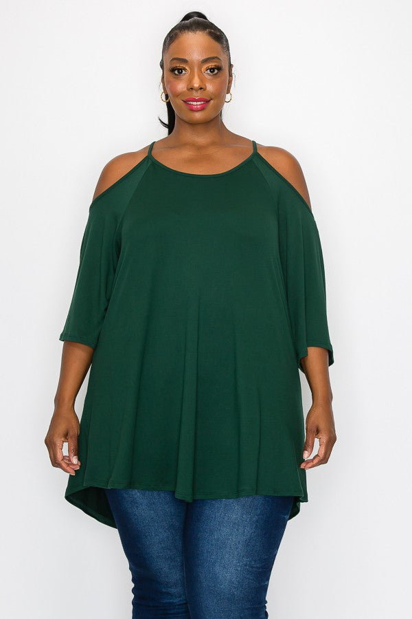 PSFU Green Cold Shoulder Shirt Top