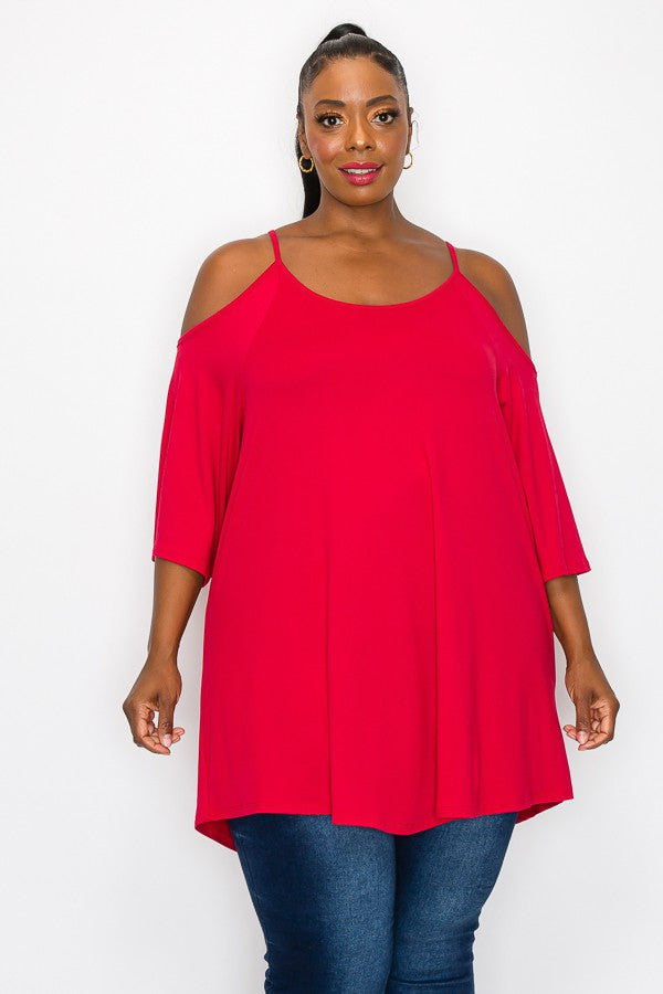 PSFU Red Cold Shoulder Shirt Top