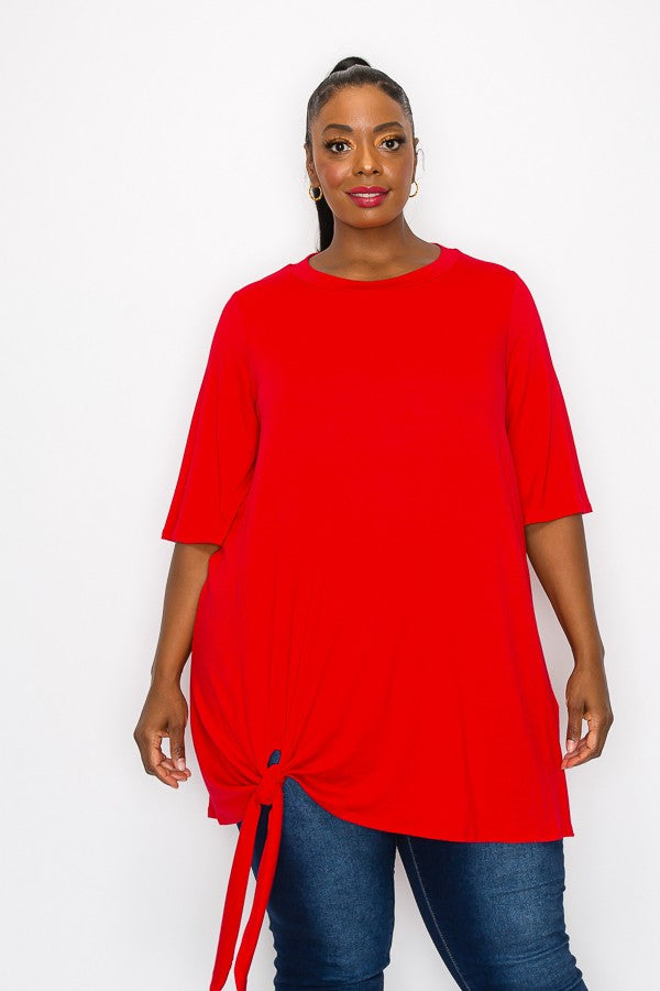 PSFU Solid Red Knot Bottom Tie Shirt Top