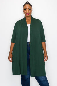 PSFU Green Cardigan w Pockets and Elbow Length Sleeves