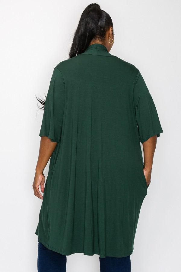 PSFU Green Cardigan w Pockets and Elbow Length Sleeves