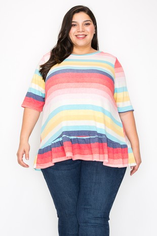 Pink Blue Yellow Stripe Shirt Top