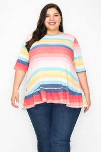 Pink Blue Yellow Stripe Shirt Top