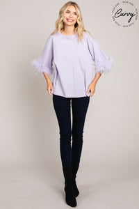 Light Purple Shirt Top with Feather Sleeves