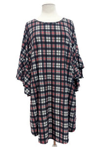 Black Khaki Red Plaid Check Print Shirt Top
