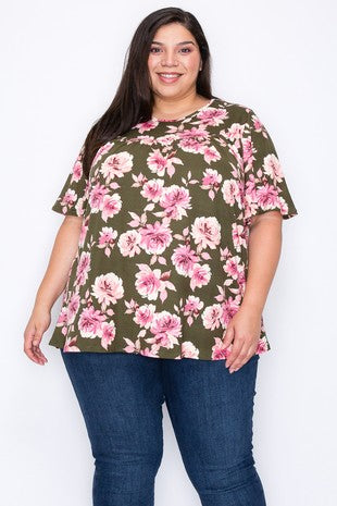Green Shirt Pink Floral Top