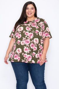 Green Shirt Pink Floral Top