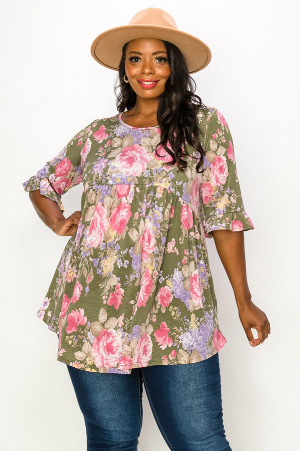 PSFU Green Pink Floral Shirt Top