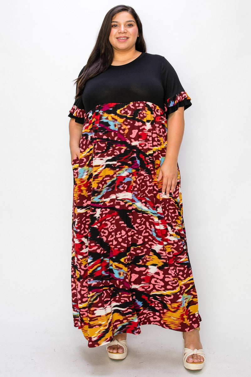 Black Burgundy Leopard Maxi Dress