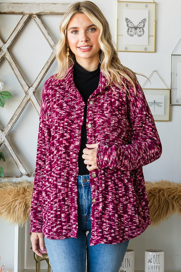 Burgundy Button Down Cardigan Shacket