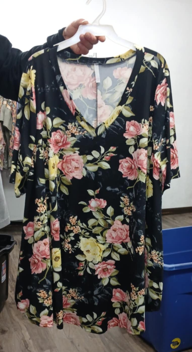 Black Floral V Neck Shirt Top
