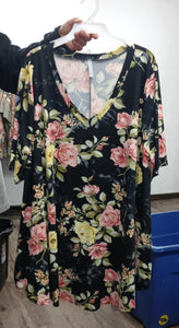 Black Floral V Neck Shirt Top